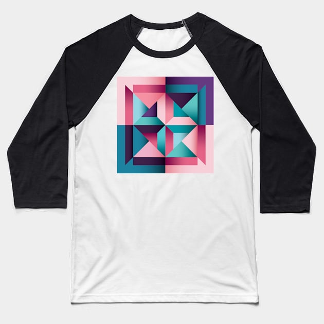 Abstract, combined Geometric shapes in salmon pink and blue Baseball T-Shirt by IngaDesign